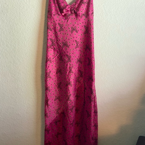 Urban Outfitters Samira Fuchsia Butterfly Midi Satin Slip Coquette Fairy Dress M - Picture 5 of 15